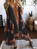 Robe Longue Femme Imprimé avec Bretelles à Col Décolleté Bas Evasée
