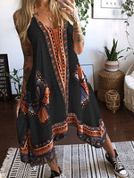 Robe Longue Femme Imprimé avec Bretelles à Col Décolleté Bas Evasée