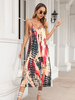 Robe Longue Femme Imprimé avec Bretelles à Col Décolleté Bas Evasée