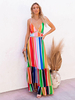 Robe Longue Femme Imprimé avec Bretelles à Col Décolleté Coupe Cintrée Bas Evasée Robe Maxi