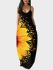 Robe Longue Femme Imprimé avec Bretelles à Col Décolleté en V avec Poches Bicolores Robe Eté Robe Maxi Robe de Plage