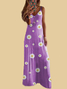 Robe Longue Femme Imprimé avec Bretelles à Col Décolleté en V Bicolores Robe Eté Robe Maxi Robe de Plage