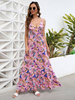 Robe Longue Femme Imprimé avec Bretelles à Col Décolleté en V Coupe Cintrée Bas Evasée