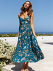 Robe Longue Femme Imprimé avec Bretelles à Col Décolleté en V Coupe Cintrée Bas Evasée