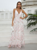 Robe Longue Femme Imprimé avec Bretelles à Col Décolleté en V Coupe Cintrée Bas Evasée