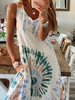Robe Longue Femme Imprimé avec Bretelles à Col Rond Bas Evasée Bicolores Robe de Plage Robe Maxi