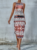 Robe Longue Femme Imprimé avec Bretelles à Col Rond Coupe Cintrée