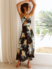 Robe Longue Femme Imprimé avec Bretelles à Col V Bas Evasée