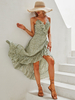 Robe Longue Femme Imprimé avec Bretelles à Col V Coupe Cintrée avec Fente Bicolores