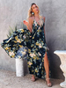 Robe Longue Femme Imprimé avec Bretelles à Col V Coupe Cintrée avec Fente Robe Maxi