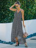 Robe Longue Femme Imprimé avec Bretelles à Col V Coupe Cintrée Bas Evasée