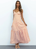 Robe Longue Femme Imprimé avec Bretelles à Col V Coupe Cintrée Bas Evasée Bicolores