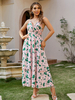 Robe Longue Femme Imprimé avec Bretelles à Col V Coupe Cintrée Bas Evasée Bicolores Robe Maxi