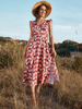 Robe Longue Femme Imprimé avec Bretelles avec Volantes Coupe Cintrée avec Fente