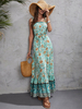 Robe Longue Femme Imprimé avec Bretelles Coupe Cintrée Bas Evasée Robe Maxi