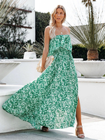 Robe Longue Femme Imprimé avec Epaule Dénudée Coupe Cintrée avec Fente Bicolores