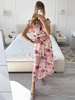 Robe Longue Femme Imprimé avec Manches Courtes à Col V Coupe Cintrée Bas Evasée