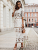 Robe Longue Femme Imprimé avec Manches Courtes à Col V Coupe Cintrée Bicolores