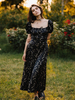 Robe Longue Femme Imprimé avec Manches Courtes Amples à Col Carré Coupe Cintrée Bas Evasée
