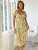 Robe Longue Femme Imprimé avec Manches Courtes Amples Coupe Cintrée