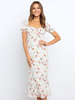 Robe Longue Femme Imprimé avec Manches Courtes Amples Coupe Cintrée