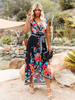 Robe Longue Femme Imprimé avec Manches Courtes Coupe Cintrée à Lacets Bas Evasée
