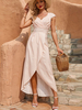 Robe Longue Femme Imprimé avec Manches Courtes Coupe Cintrée avec Fente