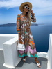 Robe Longue Femme Imprimé avec Manches Longues à Col V Coupe Cintrée Bas Evasée Robe Maxi