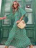 Robe Longue Femme Imprimé avec Manches Mi-longues Amples Bas Evasée Robe Maxi