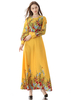 Robe Longue Femme Imprimé Fleurie à Col Rond avec Manches Longues Amples Coupe Cintrée Multicolores Robe de Plage