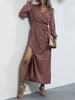 Robe Longue Femme Imprimé Fleurie à Col V avec Manches Longues Amples Coupe Cintrée à Lacets avec Fente
