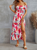 Robe Longue Femme Imprimé Fleurie avec Epaule Dénudée Coupe Cintrée avec Fente Robe Maxi
