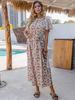 Robe Longue Femme Imprimé Fleurie avec Manches Courtes Volantes Coupe Cintrée Bas Evasée