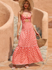 Robe Longue Femme Imprimé Pois avec Bretelles à Col Décolleté Coupe Cintrée Bas Evasée Bicolores