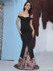 Robe Longue Femme Imprimés avec Bretelles avec Epaule Dénudée Coupe Cintrée Bicolores
