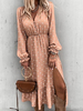 Robe Longue Femme Longue Imprimé Pois avec Manches Longues Amples à Col Revers Coupe Cintrée avec Fente Bicolores