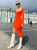 Robe Longue Femme Moulante avec Manches Longues Coupe Cintrée à Col V Coupe Cintrée Unicolore