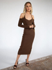 Robe Longue Femme Moulante avec Manches Longues Coupe Cintrée Unicolore Robe Sexy