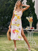 Robe Longue Femme Moulante Imprimé avec Bretelles Coupe Cintrée avec Fente Sexy