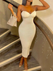 Robe Longue Femme Moulante Sexy avec Bretelles à Col Décolleté en V Coupe Cintrée Unicolore Robe Sexy