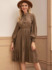 Robe Longue Femme Robe de Chemisier à Col Rond à Lacets avec Manches Longues Amples Coupe Cintrée Bas Evasée Unicolore Robe Femme