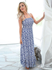 Robe Longue Femme Sans Manches à Col Carré à Lacets Coupe Cintrée à Lacets Imprimé Les Fleurs Robe Longue
