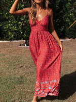 Robe Longue Femme sans Manches à Col V Coupe Cintrée Imprimé Les Fleurs Bas Evasée Robe Longue