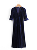 Robe Longue Femmes Décontracté avec Manches Mi-Longues à Col V Bas Evasée en Velours Côtelés Unicolore