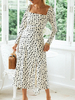 Robe Longue Femmes Imprimé Les Pois à Col Rond avec Manches Longues Fente Latérale Robe Longue Femmes