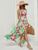 Robe Longue Fleurie Fente Haute Nouée Col En V Sans Manches Avant Élégante Été