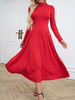 Robe Longue Fluide en Mousseline Femme avec Manches Longues à Col Montant Coupe Cintrée Bas Evasée Unicolore Robe Maxi