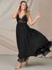 Robe Longue Fluide Femme en Mousseline en Dentelle Creusante avec Bretelles à Col Décolleté en V Coupe Cintrée avec Dos Nu Bas Evasée Unicolore Robe Eté