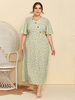 Robe longue grande taille à col en V et demi-manches Boutons Motif imprimé floral Robe longue dété