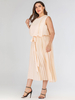 Robe longue grande taille abricot léger sans manches col bijou polyester robe longue surdimensionnée